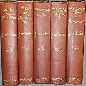 Imagen del vendedor de The Novels Of Jame Austen 5 ( Five ) Volumes: Sense And Sensibility, Pride And Prejudice, Mansfield Park, Emma, Northanger Abbey & Persuasion The Text Based On Collation Of The Early Editions By R. W. Chapman a la venta por Clarendon Books P.B.F.A.