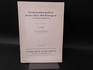 Imagen del vendedor de Originalausgaben deutscher Dichtungen des 18. und 19.Jahrhunderts. II. Teil: Einzelausgaben (Adelung - Humboldt). [Katalog 86] a la venta por Antiquariat Kelifer