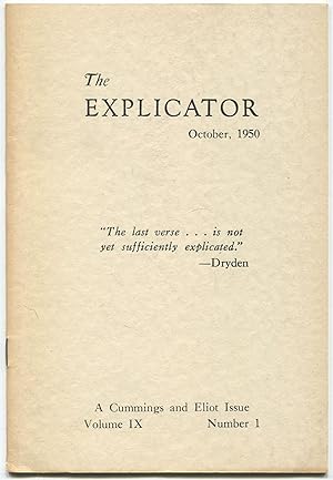 Image du vendeur pour The Explicator - Vol. IX, No. 1, October, 1950: A Cummings and Eliot Issue mis en vente par Between the Covers-Rare Books, Inc. ABAA