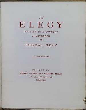 Bild des Verkufers fr An Elegy Written in a Country Churchyard: The Three Manuscripts zum Verkauf von Besleys Books  PBFA