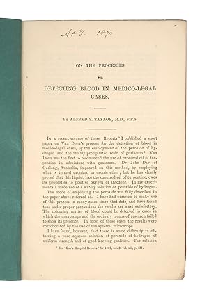 Bild des Verkufers fr On the Processes for detecting Blood in medico-legal Cases. zum Verkauf von Bernard Quaritch Ltd ABA ILAB