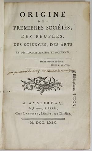 Origine des premières sociétés, des peuples, des sciences, des arts et des idiomes anciens et mod...