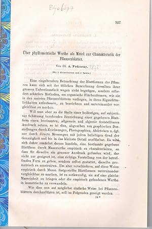 Bild des Verkufers fr ber phyllometrische Werthe als Mittel zur Charakteristik der Pflanzenbltter. Sonderdruck aus: Sitzungsberichte d. k. Akademie d. Wissenschaften 72,1 (1875), S. 527-547. zum Verkauf von Wissenschaftliches Antiquariat Kln Dr. Sebastian Peters UG