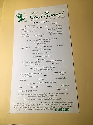 Seller image for Queen Mary Breakfast Menu Card for sale by Bristlecone Books  RMABA