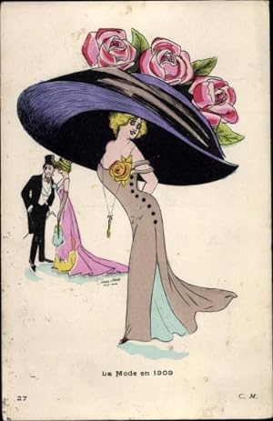 Künstler Ansichtskarte / Postkarte Frau mit riesigem Hut, La Mode en 1909