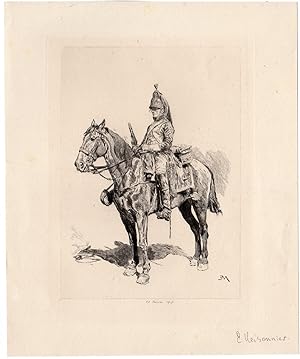 Antique Print-DRAGOON ON HORSEBACK-FRANCE-CAVALRY-Faivre-Meissonier -19th.c.