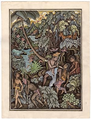 Antique Drawing-BATUAN-BALI-FOREST-ANIMALS-INDONESIA -Anonymous-ca. 1960