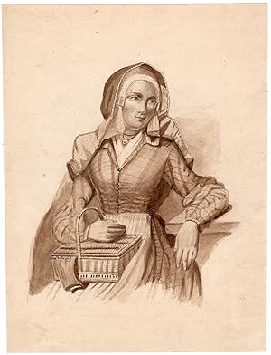 Antique Drawing-TRADITIONAL COSTUME-KATWIJK-SCHEVENINGEN-Penning-ca.1820