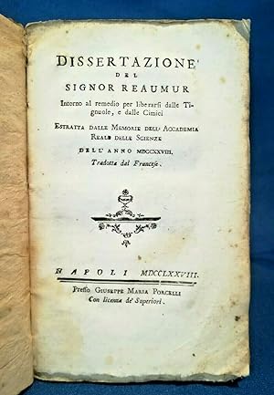 Reaumur, Dissertazione intorno al rimedio per liberarsi dalle Cimici. 1778