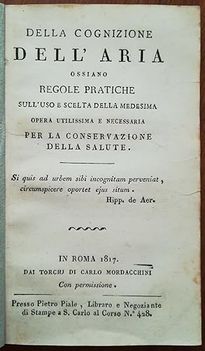 Occhini, Della cognizione dell'aria, regole pratiche sull'uso e scelta. Medicina