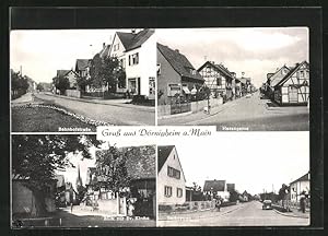 Ansichtskarte Dörnigheim am Main, Bahnhofstrasse, Hasengasse, Backesweg