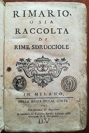 Rimario o sia Raccolta di rime sdrucciole Argelati Milano 1753 Completo Legatura