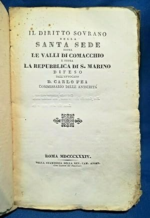 Fea, Diritto sovrano della Santa Sede su Comacchio e San Marino. Completo 1834