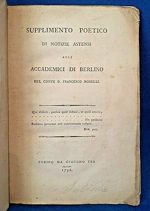 Morelli, Supplimento poetico di notizie astensi agli accademici di Berlino. Asti