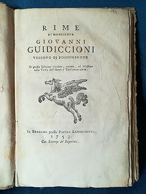 Guidiccioni, Rime. In questa Edizione rivedute con la vita dell'Autore. Bergamo