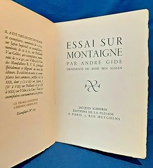 André Gide, Essai sur Montaigne. Ornato da Bussan. 400 esemplari. Prima ed. 1929
