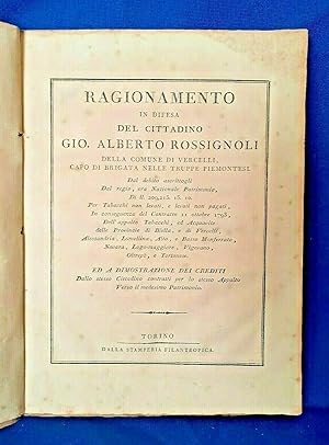 Ragionamento in difesa del cittadino Rossignoli della Comune di Vercelli. 1798