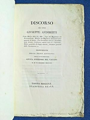 Audiberti, Discorso Giunta Superiore del Vaccino. Colera Vaiolo Vaccinazioni