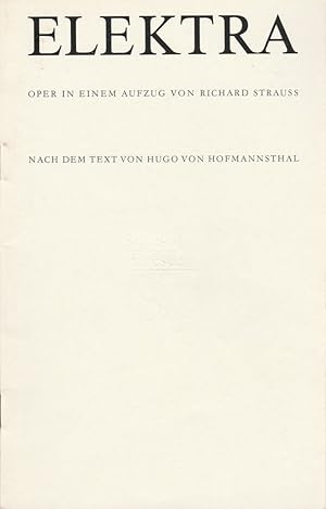 Bild des Verkufers fr Programmheft Richard Strauss ELEKTRA Premiere 15. Juli 1986 Spielzeit 1987 / 88 zum Verkauf von Programmhefte24 Schauspiel und Musiktheater der letzten 150 Jahre