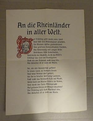An die Rheinländer in aller Welt. - Festschrift