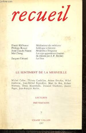 Seller image for Recueil, n7 - Le sentiment de la merveille for sale by Le-Livre