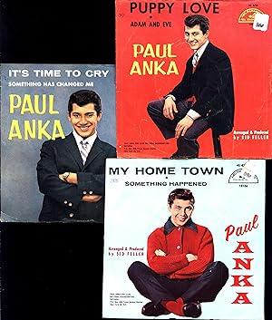 Immagine del venditore per THREE PAUL ANKA 45s IN PICTURE SLEEVES: "Puppy Love" (1960), "My Home Town" (1960), and "It's Time To Cry" (1959) (VINYL 45 RPM 'SINGLES') venduto da Cat's Curiosities