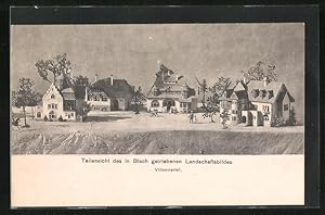 Ansichtskarte Teilansicht des in Blech getriebenem Landschaftsbildes mit Villenviertel, Modellbau