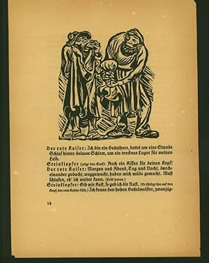 Seller image for Zwei Original Buchseiten aus: "Der Findling" jeweils mit einem Original-Holzschnitt (1) "Elise kniend vor der Mutter" und (2) "Steinklopfer und roter Kaiser". Entstanden 1921. for sale by Stader Kunst-Buch-Kabinett ILAB