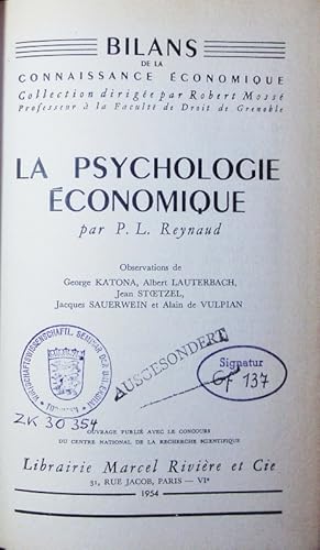 Bild des Verkufers fr La psychologie conomique. zum Verkauf von Antiquariat Bookfarm