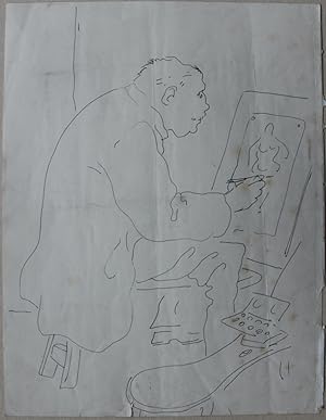 Artist at His Easel. Original pen and ink drawing.
