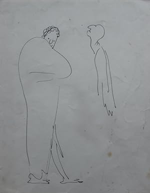 Two Figures. Original pen and ink drawing.