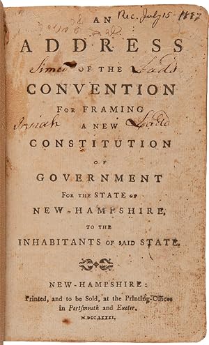 AN ADDRESS OF THE CONVENTION FOR FRAMING A NEW CONSTITUTION OF GOVERNMENT FOR THE STATE OF NEW-HA...