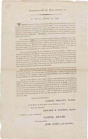 COMMONWEALTH OF MASSACHUSETTS. IN SENATE, FEBRUARY 9, 1795.FOR THE PURPOSE OF COLLECTING THEIR SE...