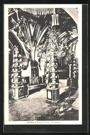 Bild des Verkufers fr Ansichtskarte Kuttenberg / Kutna Hora-Sedlec, Keller mit Totenkpfen und Knochen geschmckt zum Verkauf von Bartko-Reher