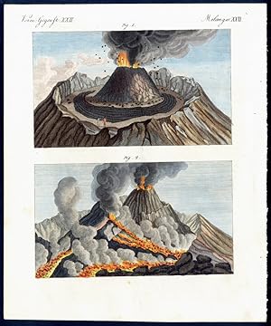 Bild des Verkufers fr Der Vesuv. Ansicht seiner Mndung. - No. 1. Das Innere des Craters im Jahre 1751. - No. 2. Das Innere des Craters im Jahre 1775. - Two vies of the crater or Caldera of mount Vesuvius in the years 1751 and 1775 (after Hamilton). zum Verkauf von Antiquariat Stefan Wulf