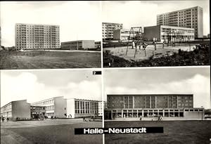 Bild des Verkufers fr Ansichtskarte / Postkarte Halle Neustadt, Neubaugebiet, Kindereinrichtung Pittiplatsch, Polytechnische Oberschule zum Verkauf von akpool GmbH