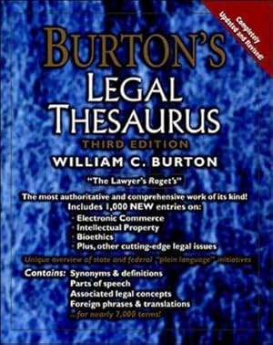 Bild des Verkufers fr Burton's Legal Thesaurus, 3rd Edition zum Verkauf von Pieuler Store