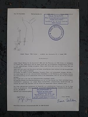 Bild des Verkufers fr 7000 Eichen [Rundbrief anllich der documenta VII in Kassel 1982] zum Verkauf von Versandantiquariat Cornelius Lange