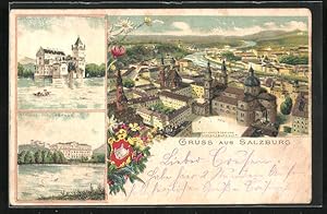 Imagen del vendedor de Lithographie Salzburg, Schloss Anif, Totalansicht, Schloss Leopoldskron a la venta por Bartko-Reher