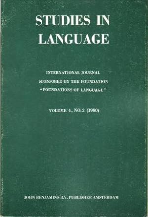 Seller image for INTERNATIONAL JOURNAL STUDIES IN LANGUAGE. VOLUME 4, NO. 2 (1980). William A. Foley: Toward a Universal Typology of the Noun Phrase. Anita Mittwoch: The Grammar of Duration. William D. O'Grady: Foundations of a Theory of Case. Ronald E. Peterson: Russenorks: A Little Known Aspects of Russian-Norwegian Relations. Clarence Sloat & Sharon Henderson Taylor: A Reconsideration of the Nupe Problem. George Yule: Intonation and Givenness in Spoken Discourse. John Robert Ross: Here now!. for sale by Librera y Editorial Renacimiento, S.A.