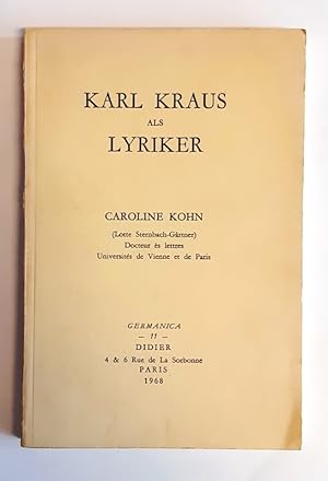 Seller image for Karl Kraus als Lyriker. for sale by erlesenes  Antiquariat & Buchhandlung