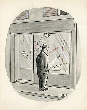 "MAGASIN DE PARAPLUIES" Dessin de presse original entoilé par René CHAG (années 50)