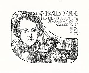 Exlibris Charles Dickens. Eugen Strobel-Matza Nürnberg. 1812-1870