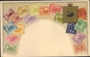 Präge Briefmarken Ansichtskarte / Postkarte Western Australia, Wappen, Ottmar Zieher