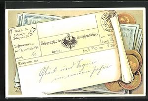 Ansichtskarte Telegraphie des Deutschen Reiches, Postgeschichte, Geld