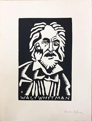 Portrait Walt Whitman. Linolschnitt.