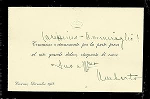 Biglietto con invio autografo e firma Umberto II di Savoia, Cascaes 1962