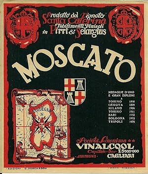 Etichetta originale vino Moscato di Cagliari Pirri & Selargius Cagliari 1940's