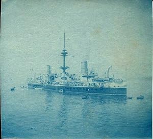 Foto cianotipia originale la Corazzata Lepanto ancorata nel porto di napoli 1900