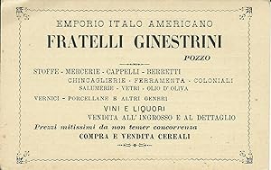 Cartolina/Memorandum pubblicitaria, Emporio Ginestrini Pozzo d'Adda 1910ca.